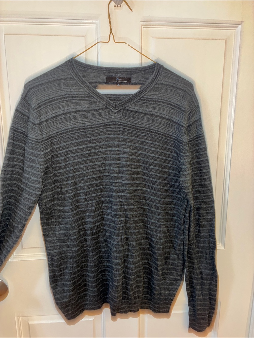 Marc Anthony Men's Gray Striped V-Neck Sweater